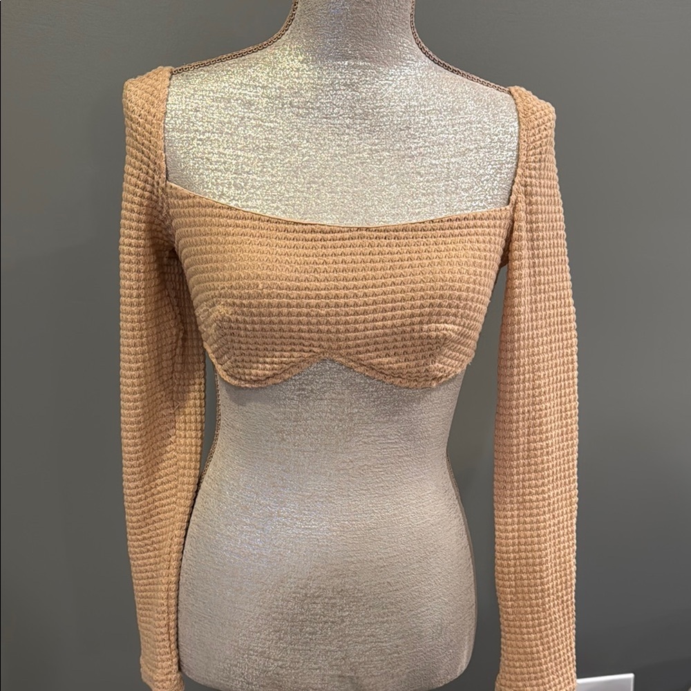 Tan Long Sleeve Crop Top